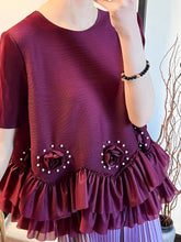 Floral Plissé Ruffle Blouse Top